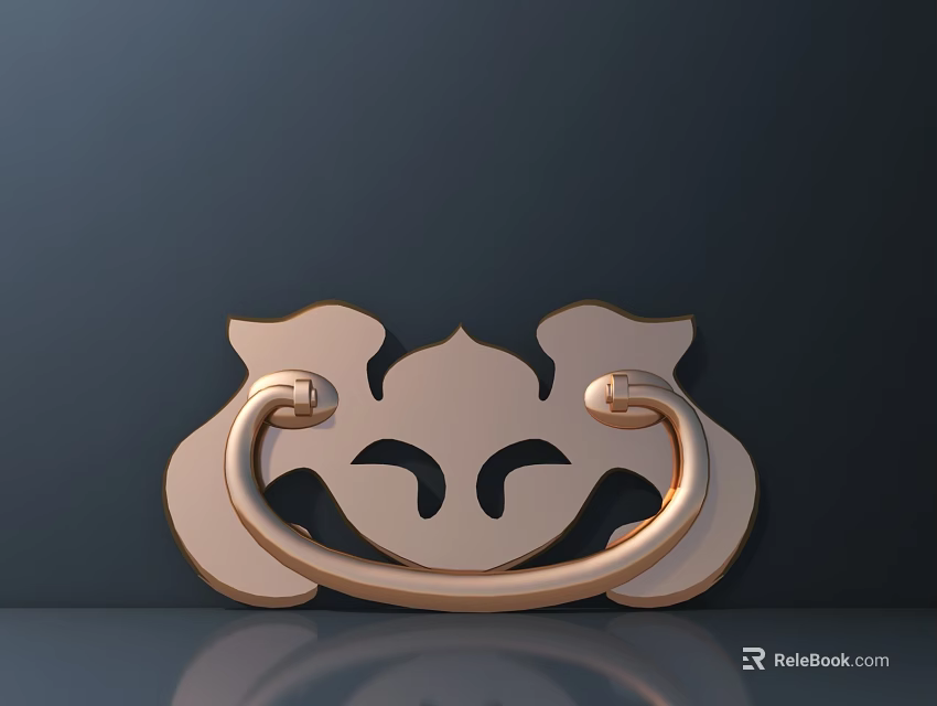 Brass Colored Decorative Metal Furniture Handle Hardware Tool With Symmetrical Ornate Design 3d model 