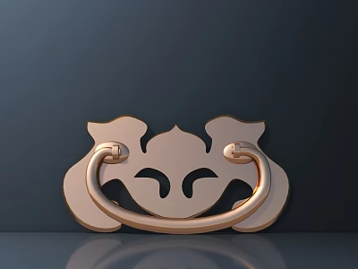 Brass Colored Decorative Metal Furniture Handle Hardware Tool With Symmetrical Ornate Design 3d model