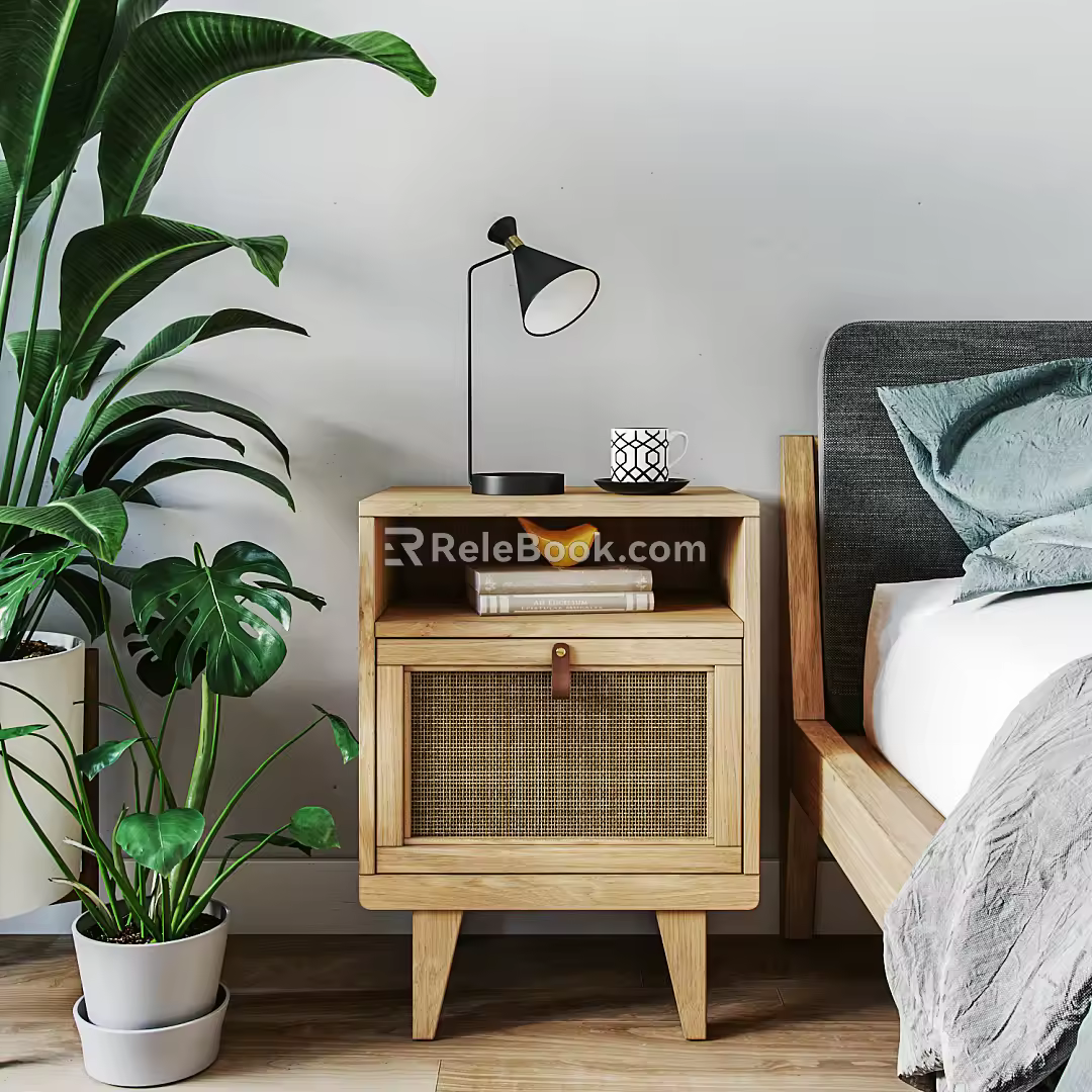 Nordic bedside table rattan bedside table 3d model