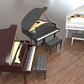 Dark Brown Grand Piano Musical Instrument With Stool In Wooden Floor Interior And Another Piano