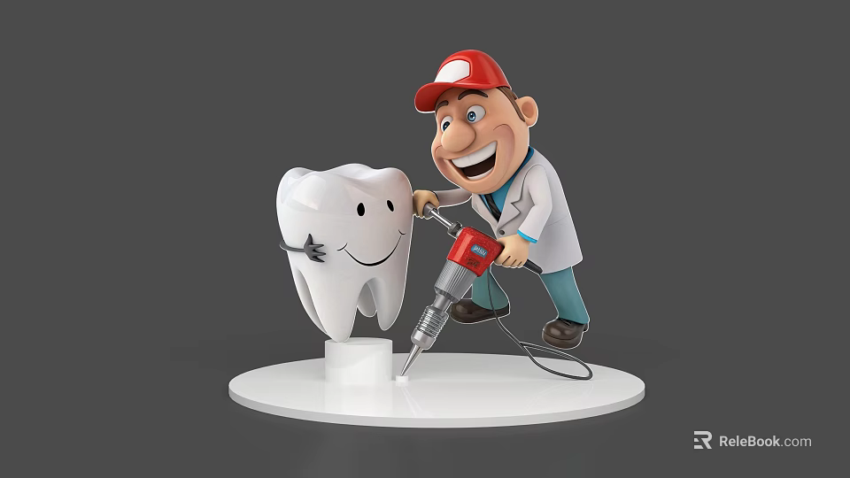 Animated Cartoon Dentist Character With Smiling Tooth And Drill 3D Model Design 3d model 