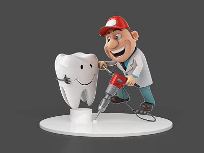 Animated Cartoon Dentist Character With Smiling Tooth And Drill 3D Model Design 3d model