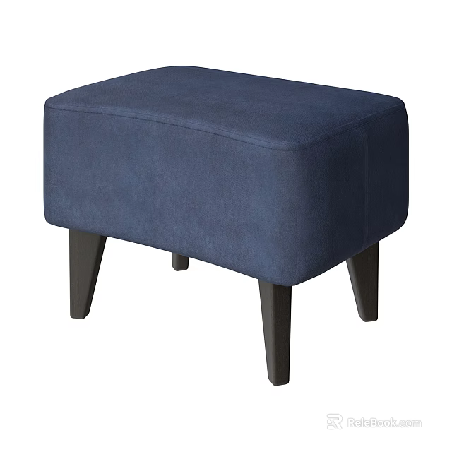 Comfortable Blue Upholstered Ottoman With Modern Design And Dark Wood Legs 3d model 