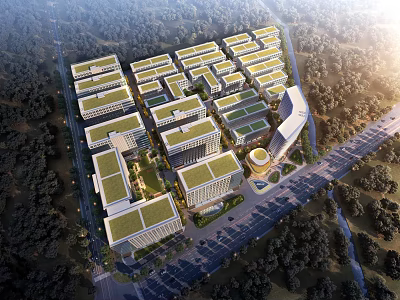 Aerial View Of Modern Industrial Park Planning 3d model