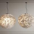 Elegant Round Feather Pendant Lights Hanging With Soft Lighting For Modern Interior Decor 3d model