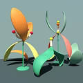 Colorful Abstract Plant Shaped Decorative Ornaments With Vibrant Petals And Stems