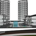 Modern Twin Tower Architecture With Glass Curtain Wall And Plaza Design