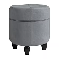 Modern Round Gray Upholstered Stool with Black Wooden Legs and Stitched Design