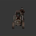 Steampunk Crawler Vehicle With Two Figures And Cannon Like Mechanical Structure On Muddy Ground