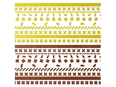 Ornate Carved Decorative Strips In Yellow Brown Tones With Diverse Ornamental Patterns 3d model