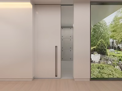 Modern Interior Sliding Door Design With Glass Panel And Garden View 3d model