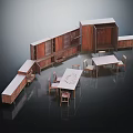 Classic Wooden Dining Table Set With Matching Chairs And Storage Cabinets 3d model