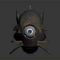 Futuristic Rusted Mechanical Robot With Blue Glowing Eyes And Metallic Armor