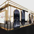 Vanke Golden Frame Exhibition Booth With Display Areas Reception Desk And Modern Interior
