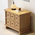 Simple Wooden Bedside Table With Arched Drawers Lamp Candle On Tray 3d model
