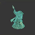 Detailed Armored Man Figure Holding Flaming Weapon in Standing Pose