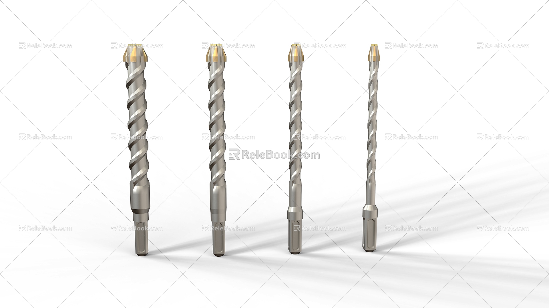 Impact drill bit hardware tools metal equipment thread drill bit φ12 φ10 φ8 φ6 3d model