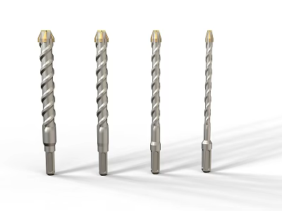 High Quality Metal Spiral Drill Bits With Golden Tips And Various Sizes Displayed 3d model