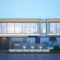 Semi Detached Villa Modern Exterior With Large Glass Windows Lighting Design And Landscaping