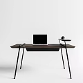 Modern Wooden Desk With Black Frame Laptop And Side Shelf Decorative Ball