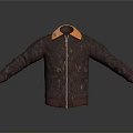Brown Leather Jacket With Orange Collar Red Cuffs Hem And Patterned Design 3d model