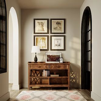 Antique Entrance Cabinet Decorative Cabinet Table Lamp Hanging Painting Carpet Decoration Books 3d model