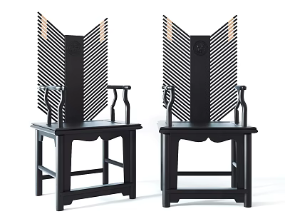 Two Black Leisure Chairs With Striped Backrest And Modern Armrest Design 3d model
