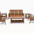 Modern Solid Wood Sofa and Coffee Table Set With Slatted Back Design 3d model