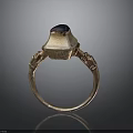 Metallic Ring With Dark Blue Gemstone And Carved Side Details For Daily Use
