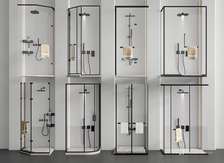 Modern Glass Shower Enclosure Designs With Various Styles And Metal Fixtures 3d model 