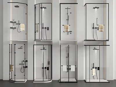 Modern Glass Shower Enclosure Designs With Various Styles And Metal Fixtures 3d model