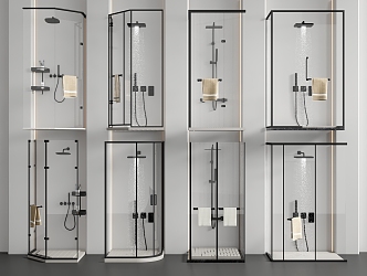 Modern shower room shower glass partition bathroom hardware towel rack bathroom glass door 3d model