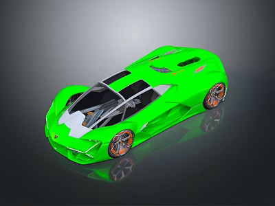 Green Sports Car With Modern Aerodynamic Design And Orange Alloy Wheels 3d model