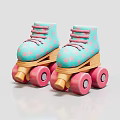 Turquoise Roller Skates With Pink Stars Laces And Wooden Pink Wheels