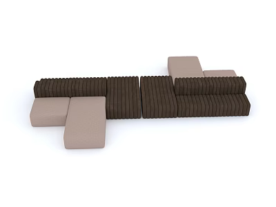 Multi Person Modular Sofa With Dark Brown And Light Brown Cushioned Modules For Living Room 3d model