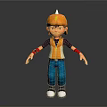 Boy Character With Orange Hat Lightning Symbol Purple Vest Blue Pants Red Wristbands White Shoes