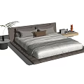 Modern Double Bed Design With White Sheet Gray Brown Pillows Nightstand Plant And Teddy Bear