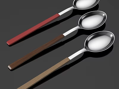 Modern Tableware Set with Stainless Steel Spoons and Colored Wooden Handles 3d model