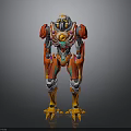 Vibrant Biomechanical Robot Character With Red Orange Armor And Clawed Feet Design