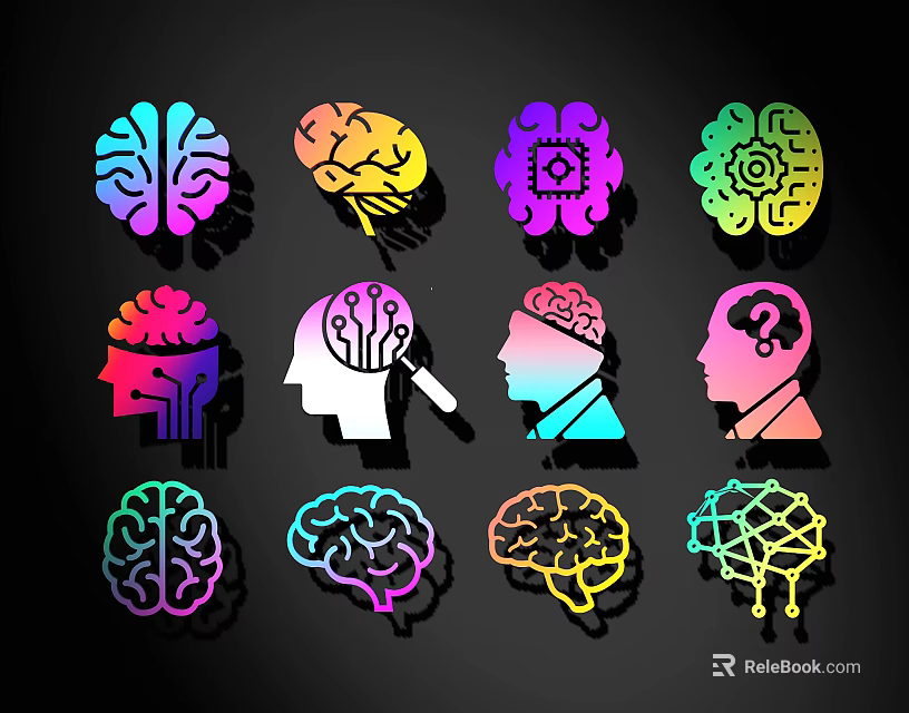 Vibrant Brain Art Wall Decor Featuring Multiple Design Elements And Color Gradients 3d model
