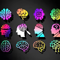 Vibrant Brain Art Wall Decor Featuring Multiple Design Elements And Color Gradients 3d model
