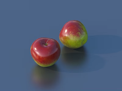 Two Fresh Red and Green Apples Placed on Blue Background with Clear Reflections 3d model