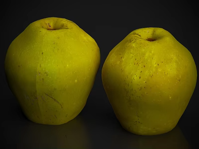 Two Fresh Yellow Fruits with Smooth Surface and Natural Spots on Dark Background 3d model