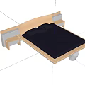 Modern Double Bed With Black Mattress And Light Wood Nightstands