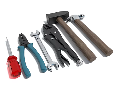 Various Hardware Tools Including Screwdriver Pliers Wrenches And Hammers 3d model