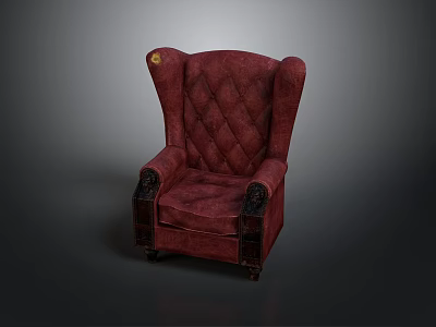 Classic Red Diamond Tufted Upholstered Armchair With Dark Armrests And Elegant Design 3d model