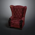 Classic Red Diamond Tufted Upholstered Armchair With Dark Armrests And Elegant Design