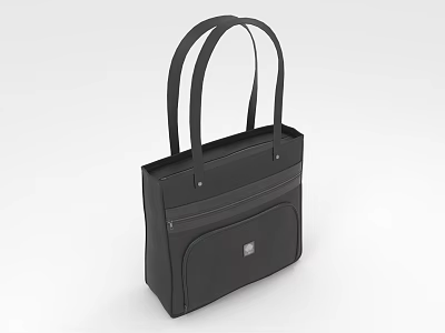 Stylish Black Leather Handbag with Twin Handles Front Pocket and Logo Detail 3d model