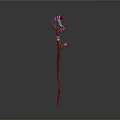 Enchanted Wooden Staff Weapon with Forked Top Green Glowing Gem and White Bindings