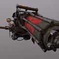 Steampunk Mechanical Weapon With Spiked Protrusions Red Cylinder And Metal Pipes